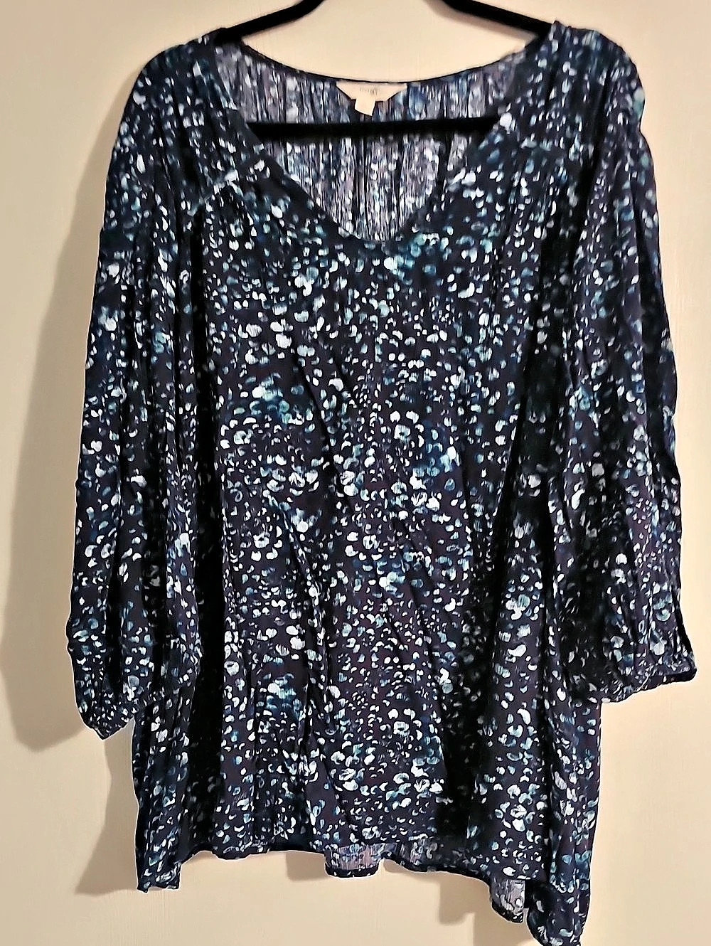 Terra & Sky Floral Blouse in Blue & Black 2X